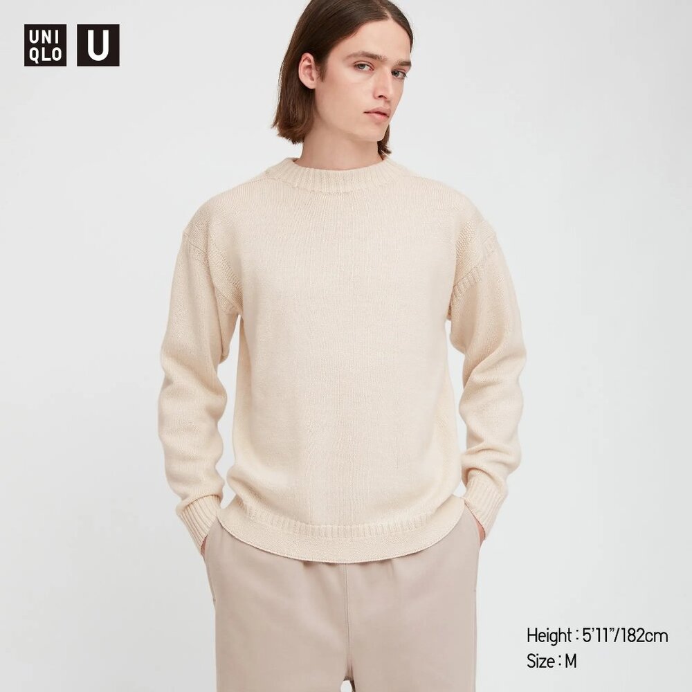 Uniqlo U Mock Neck Wool Sweater – 100% Wool, Off White, Men’s Size S – NWT